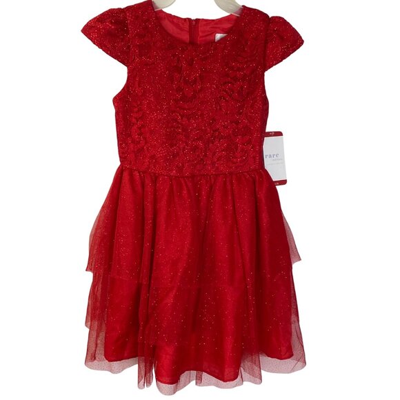 Rare Editions Girls Red Glitter Lace Tulle Dress With Cap Sleeves XL‎ 14-16  NWT - Picture 4 of 13
